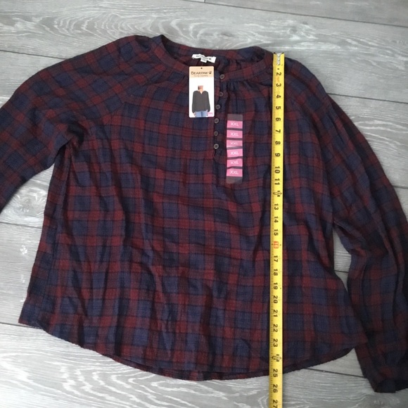 NWT BEARPAW PUCKERED WOVEN BLOUSE Red Blue Plaid XXL - Picture 4 of 7